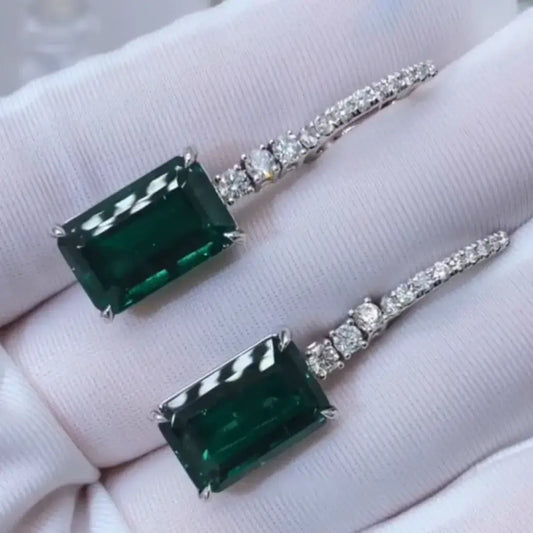 Emerald Dangle Hoop Earrings With Lab Diamonds