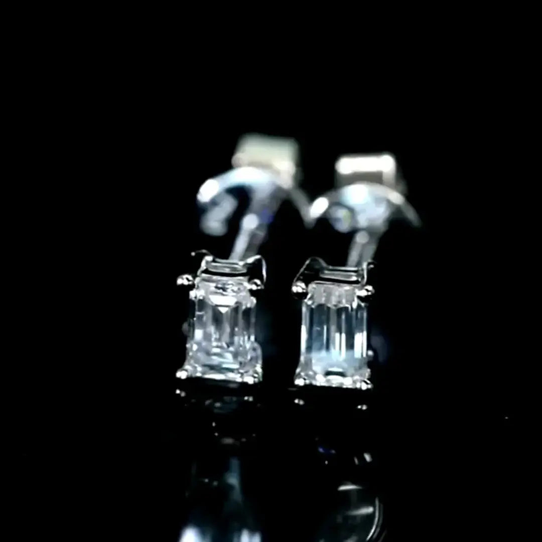 Emerlad Cut Lab Grown Diamond Stud Earrings (0.4 CTW - D-F/ VS-VVS)
