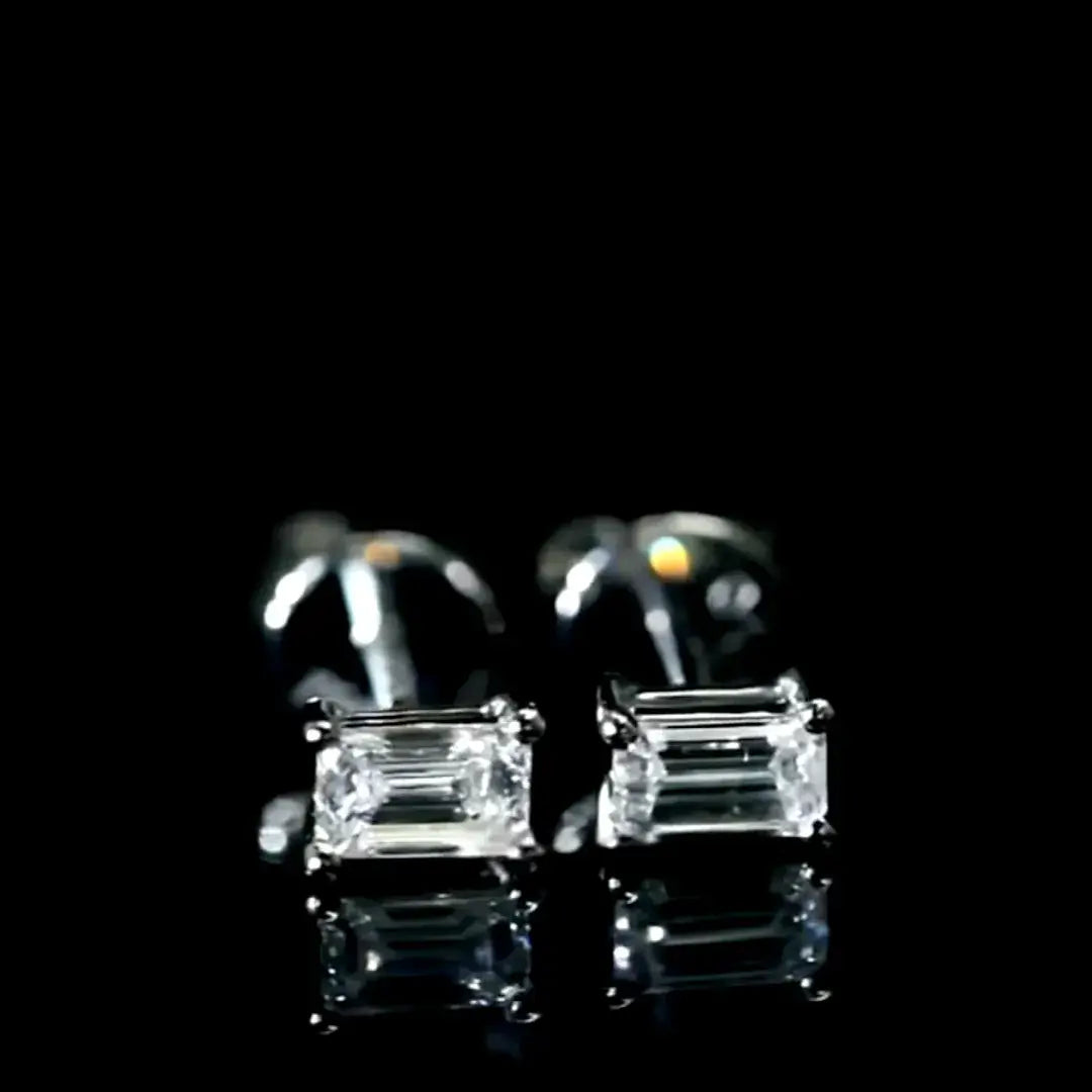 Emerlad Cut Lab Grown Diamond Stud Earrings (0.4 CTW - D-F/ VS-VVS)