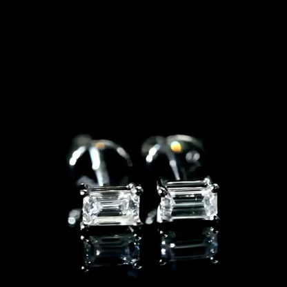 Emerlad Cut Lab Grown Diamond Stud Earrings (0.4 CTW - D-F/ VS-VVS)
