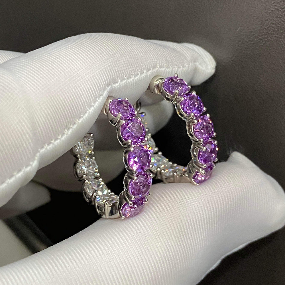 Lab-grown Diamond and Purple Sapphire Hoop Earrings