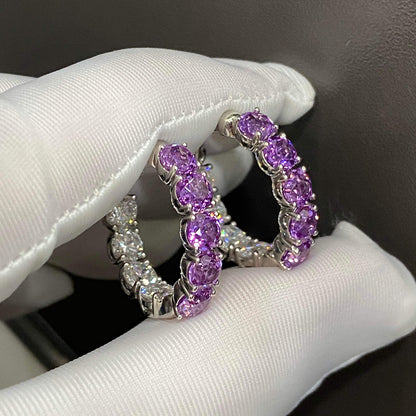 Lab-grown Diamond and Purple Sapphire Hoop Earrings