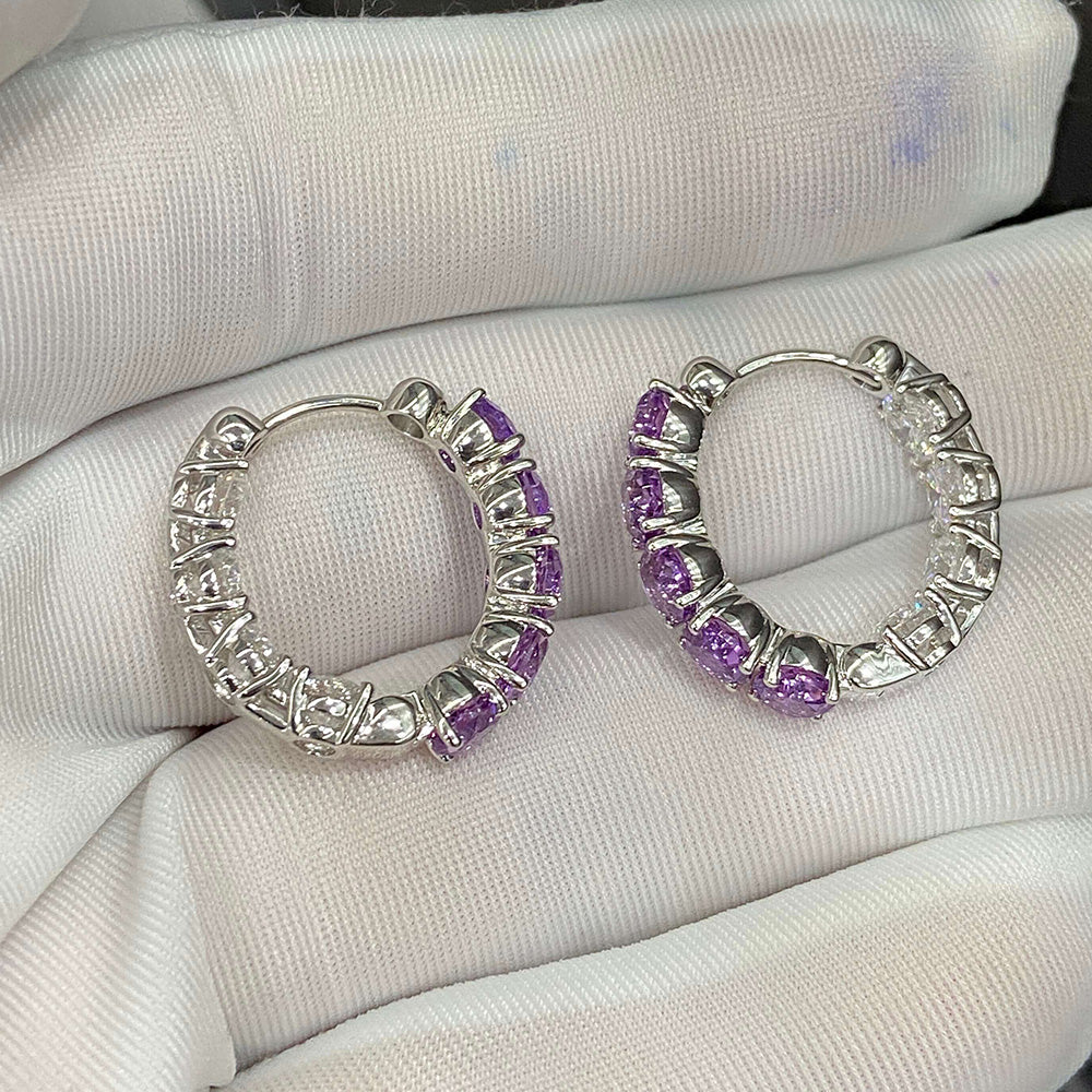 Lab-grown Diamond and Purple Sapphire Hoop Earrings