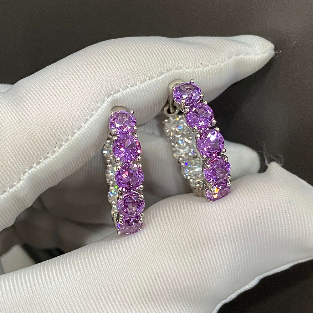 Lab-grown Diamond and Purple Sapphire Hoop Earrings