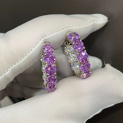 Lab-grown Diamond and Purple Sapphire Hoop Earrings