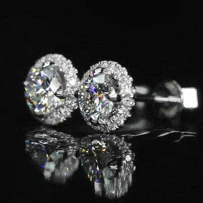 Boucles d'oreilles à tige avec halo de diamants cultivés en laboratoire (DF VS-VVS)