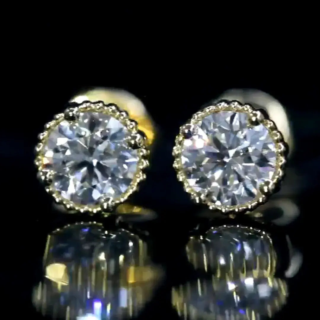 Milgrain Bezel Lab Grown Diamond Stud Earrings （0.6CTW D-E VS-VVS）