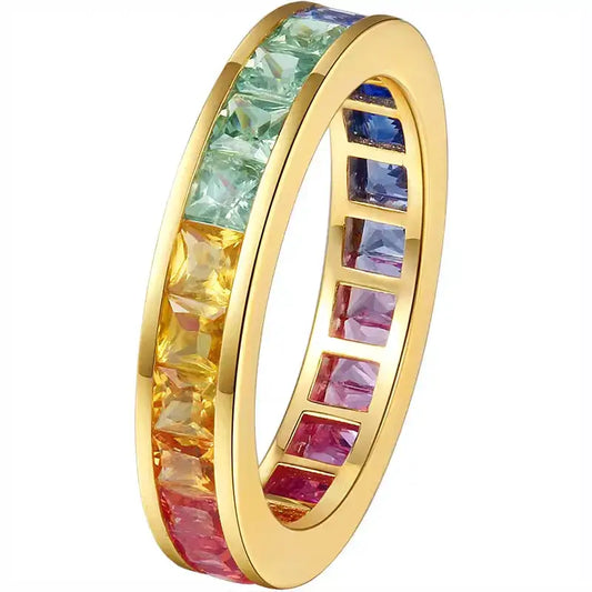 NOZBO 18K Colored Sapphire Rainbow Gradient Ring