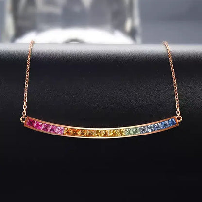 NOZBO 18K Gold Colored Sapphire Rainbow Smile Necklace