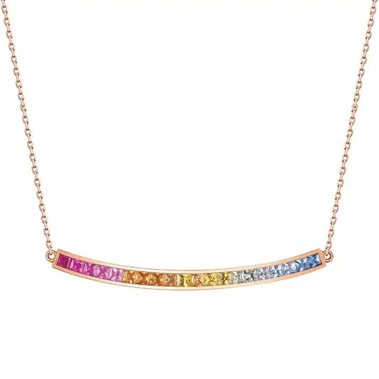 NOZBO 18K Gold Colored Sapphire Rainbow Smile Necklace