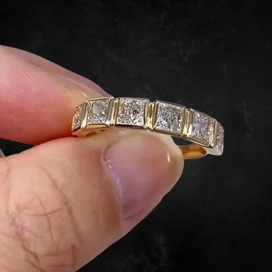 Princes Cut Lab Diamond Six Stone Wedding Stackable Band
