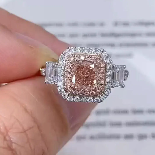 Radiant Pink Lab Grown Diamond Double Halo Ring