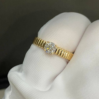 Vintage Engagement Ring Round Lab Diamond Solitaire Ring Prong Set Anniversary Unique Ring Hand Ribbed
