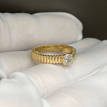 Vintage Engagement Ring Round Lab Diamond Solitaire Ring Prong Set Anniversary Unique Ring Hand Ribbed