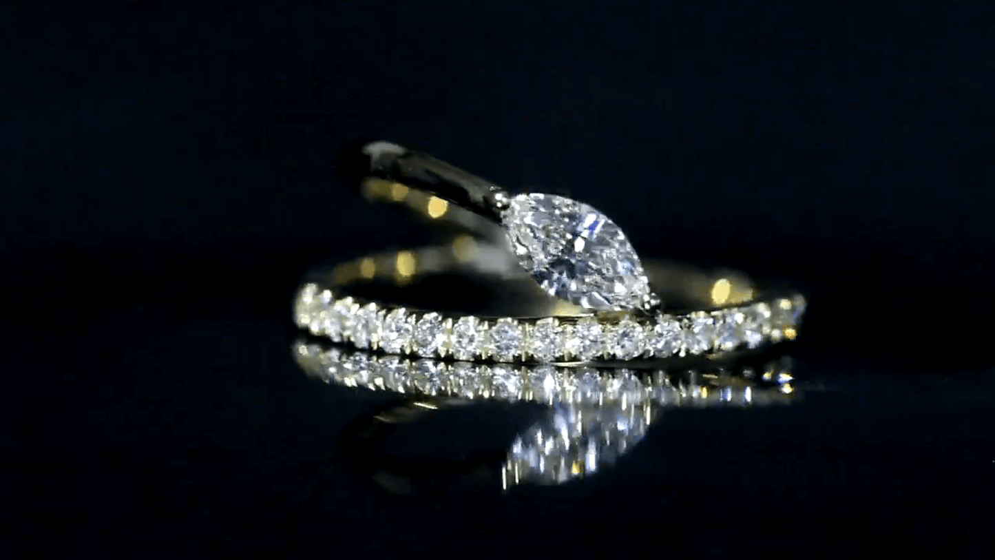 Bague double bande en or 18 carats avec diamants Marquise Lab