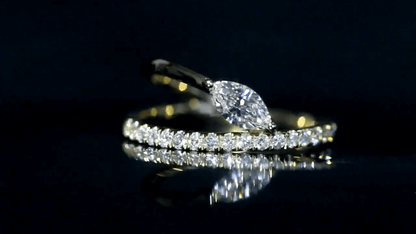 Bague double bande en or 18 carats avec diamants Marquise Lab
