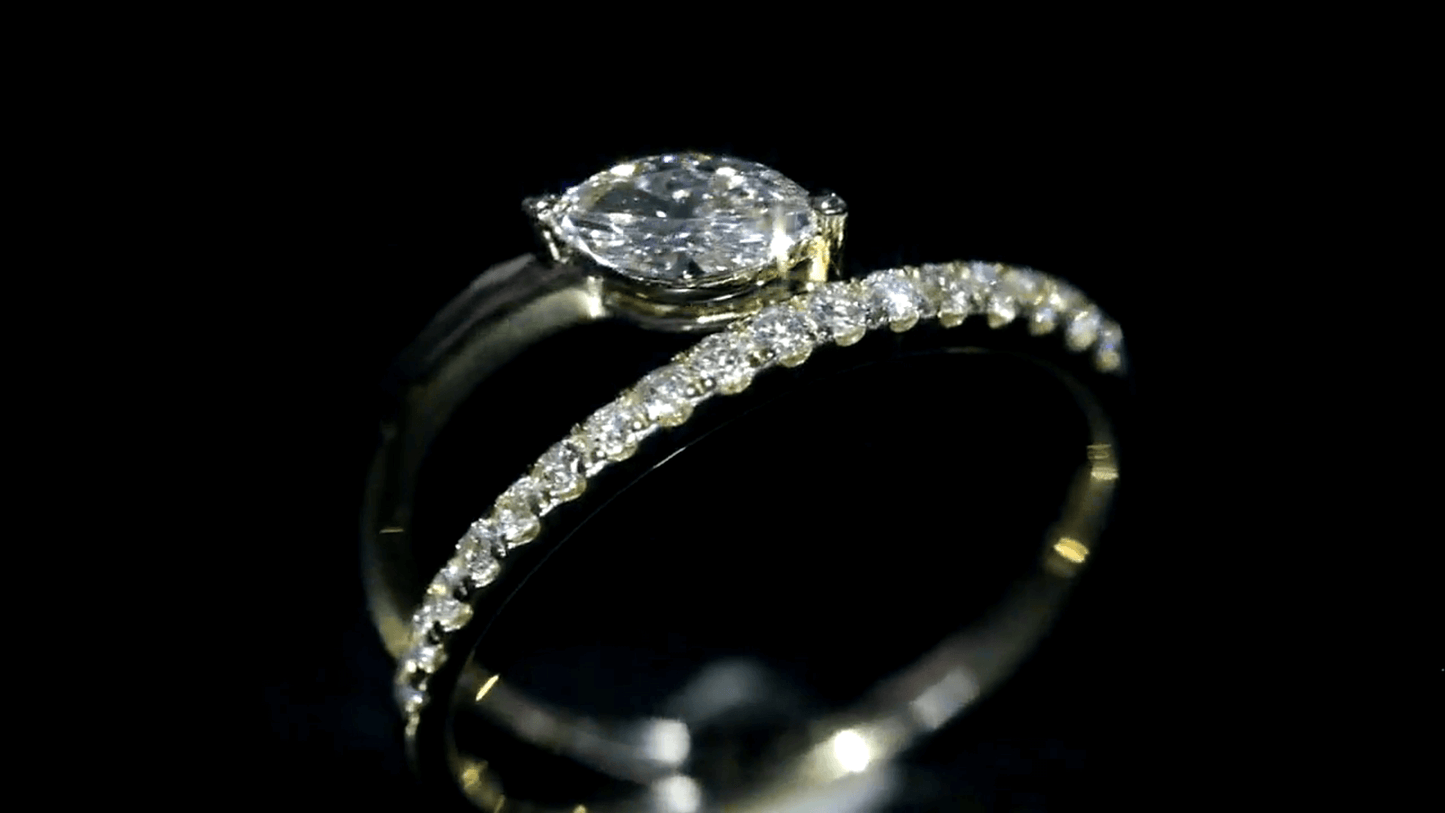 Bague double bande en or 18 carats avec diamants Marquise Lab