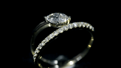 Bague double bande en or 18 carats avec diamants Marquise Lab
