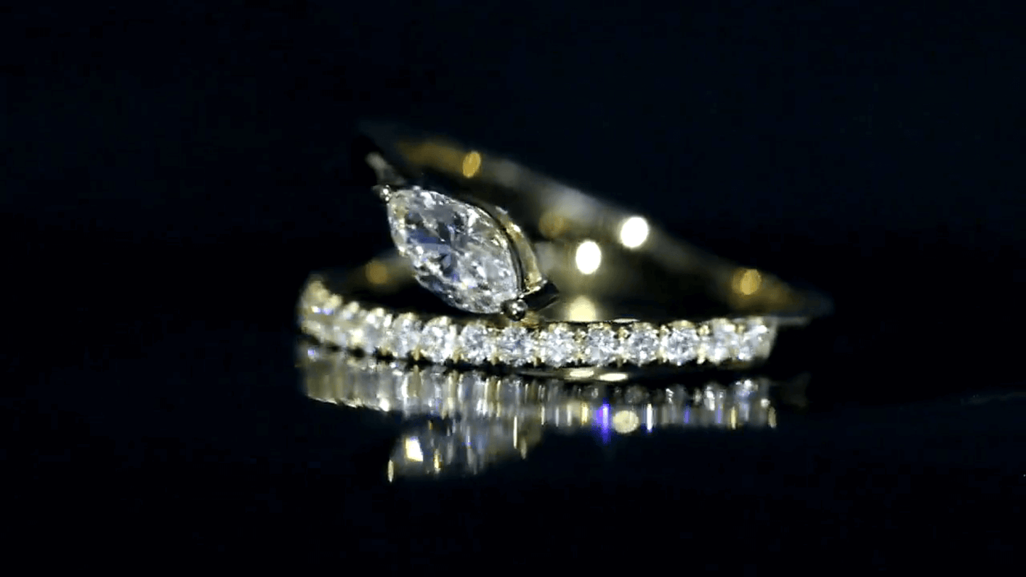 Bague double bande en or 18 carats avec diamants Marquise Lab