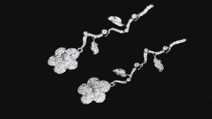 18K White Gold Petal Lab Diamond Drop Earrings