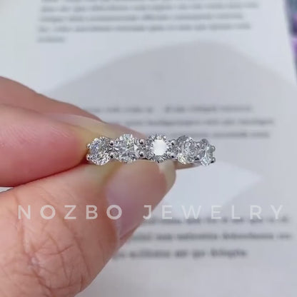 1.5 TCW Round Cut 5 Stone Lab Grown Diamond Ring Wedding Band