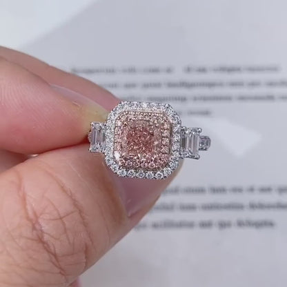 Radiant Pink Lab Grown Diamond Double Halo Ring