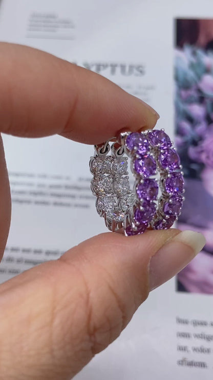 Lab-grown Diamond and Purple Sapphire Hoop Earrings