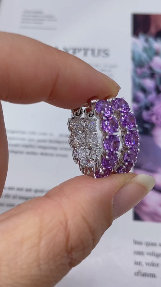 Lab-grown Diamond and Purple Sapphire Hoop Earrings