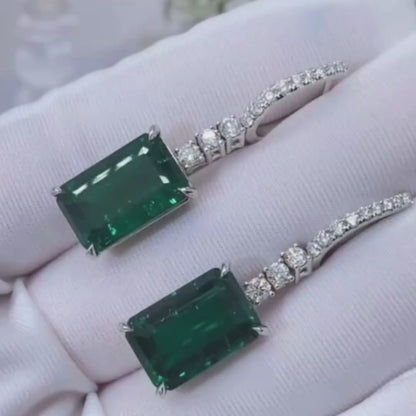 Emerald Dangle Hoop Earrings With Lab Diamonds