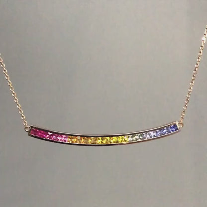 NOZBO 18K Gold Colored Sapphire Rainbow Smile Necklace