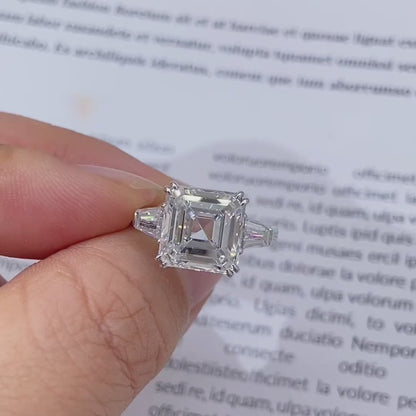 5 Carat Asscher Cut Lab Diamond Three Stone Ring