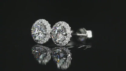 Boucles d'oreilles à tige avec halo de diamants cultivés en laboratoire (DF VS-VVS)