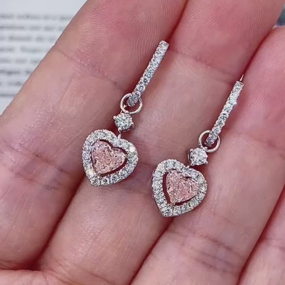 Detachable Heart Pink Lab Diamond Hoop Earrings