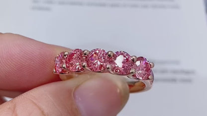 Round Cut Pink Lab Diamond Five Stone Ring
