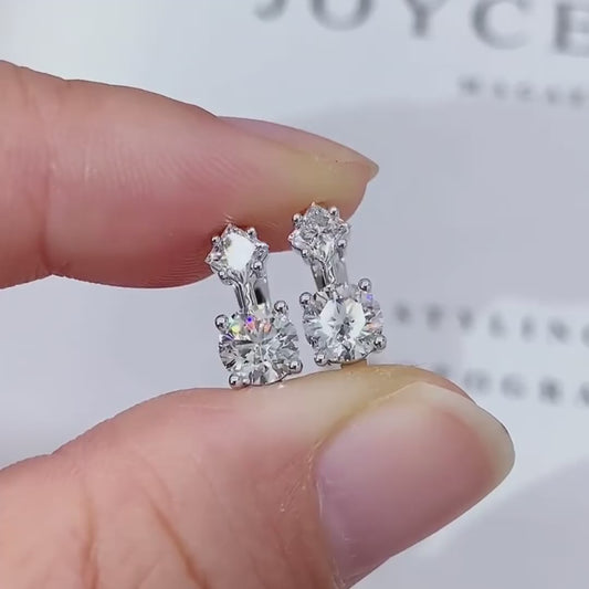 Round cut and Princess cut Lab Diamond Earrings