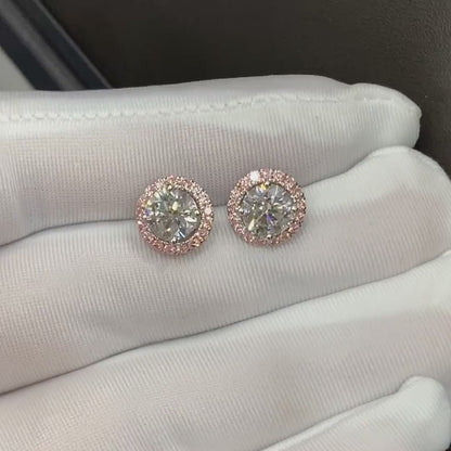 2ctw Round Diamond Studs with Removable Pink Diamond Halo