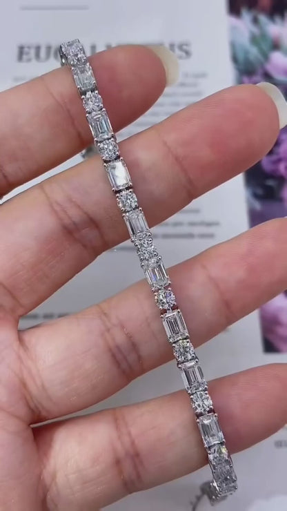 Emerald-cut and Round Lab Grown Diamond Tennis Bracelet