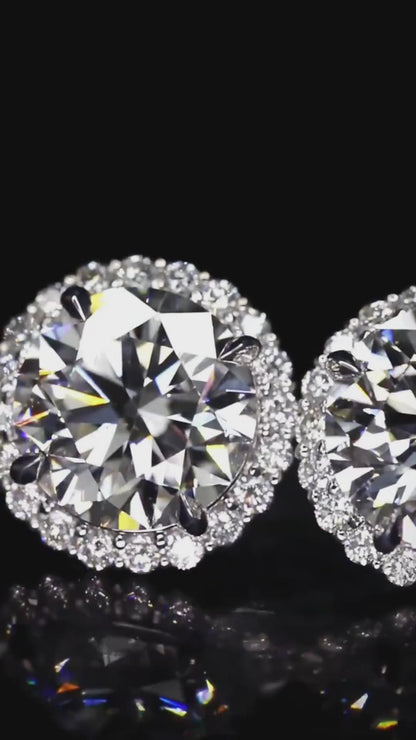 10CTW Brilliant Halo Round Lab Grown Diamond Studs Earrings
