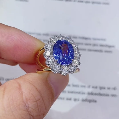Blue Sapphire Double Band Cocktail Ring 18K gold
