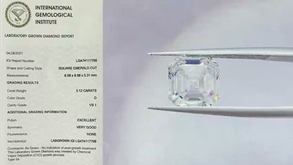 3.12 Carat Square Emerlad Cut Lab-Grown Diamond