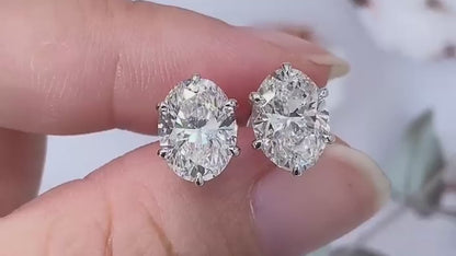 Oval Lab Grown Diamond Studs 6 Prong Earrings (4.13 Ct. Tw.)