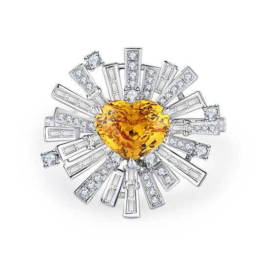 Ring with Lab-Grown Yellow Sapphire in Irregular Design 14k Gold