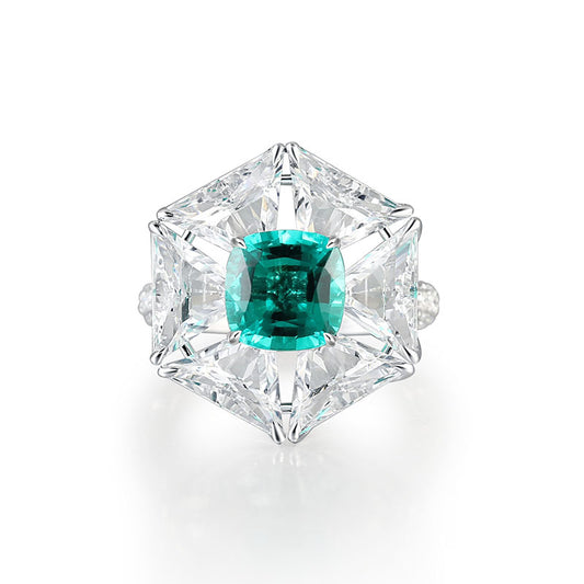 14K gold lab-grown emerald ring set with white sapphire Mosaic